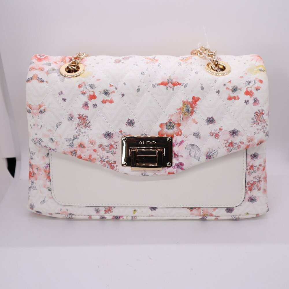 Aldo quilted shoulder bag floral spring gold chain strap white nwt